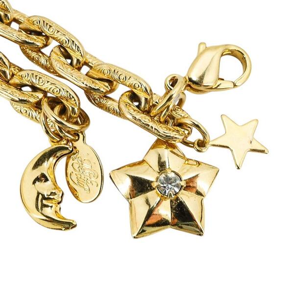 Kirk’s Folly Goldtone Celestial Charm Necklace Moon Star Engraved Chain 16” - Picture 3 of 5